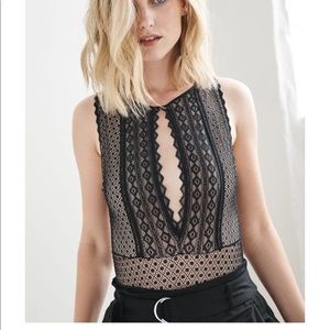 Dynamite Clothing Geometric Lace Bodysuit